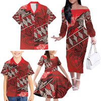 Vintage Ngatu Tribal Tonga Pattern Family Matching Off The Shoulder Long Sleeve Dress and Hawaiian Shirt - Polynesian Pride