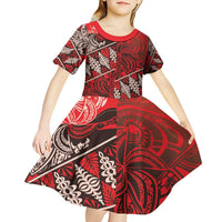 Vintage Ngatu Tribal Tonga Pattern Kid Short Sleeve Dress LT9 - Polynesian Pride