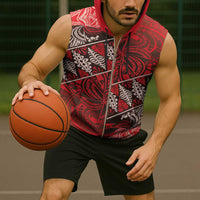 Vintage Ngatu Tribal Tonga Pattern Sleeveless Zip Hoodie LT9 - Polynesian Pride