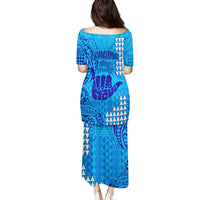 Strong Maui Puletasi Good Living Hawaii with Shaka Sign Kakau Tribal Blue LT9 - Polynesian Pride