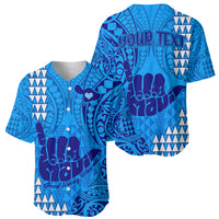 Personalised Strong Maui Baseball Jersey Good Living Hawaii with Shaka Sign Kakau Tribal Blue LT9 - Polynesian Pride