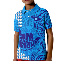 Personalised Strong Maui Kid Polo Shirt Good Living Hawaii with Shaka Sign Kakau Tribal Blue LT9 Kid Blue - Polynesian Pride