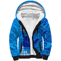 Personalised Strong Maui Sherpa Hoodie Good Living Hawaii with Shaka Sign Kakau Tribal Blue LT9 Unisex Blue - Polynesian Pride