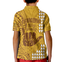 Strong Maui Kid Polo Shirt Good Living Hawaii with Shaka Sign Kakau Tribal Gold LT9 - Polynesian Pride