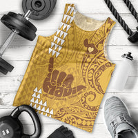 Strong Maui Men Tank Top Good Living Hawaii with Shaka Sign Kakau Tribal Gold LT9 Gold - Polynesian Pride