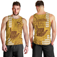 Strong Maui Men Tank Top Good Living Hawaii with Shaka Sign Kakau Tribal Gold LT9 - Polynesian Pride
