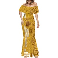 Personalised Strong Maui Mermaid Dress Good Living Hawaii with Shaka Sign Kakau Tribal Gold LT9 - Polynesian Pride
