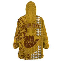 Personalised Strong Maui Wearable Blanket Hoodie Good Living Hawaii with Shaka Sign Kakau Tribal Gold LT9 - Polynesian Pride