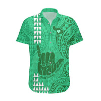 Strong Maui Hawaiian Shirt Good Living Hawaii with Shaka Sign Kakau Tribal Green LT9 Green - Polynesian Pride