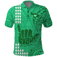 Personalised Strong Maui Polo Shirt Good Living Hawaii with Shaka Sign Kakau Tribal Green LT9 Green - Polynesian Pride