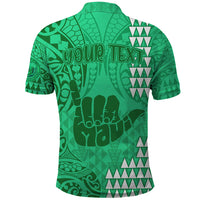 Personalised Strong Maui Polo Shirt Good Living Hawaii with Shaka Sign Kakau Tribal Green LT9 - Polynesian Pride