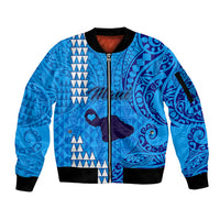 Maui Island Sleeve Zip Bomber Jacket Kakau Tribal Mixed Polynesian Pattern Blue LT9 Unisex Blue - Polynesian Pride