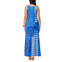 Maui Island Tank Maxi Dress Kakau Tribal Mixed Polynesian Pattern Blue LT9 - Polynesian Pride
