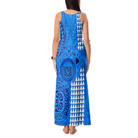 Personalised Maui Island Tank Maxi Dress Kakau Tribal Mixed Polynesian Pattern Blue LT9 - Polynesian Pride