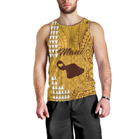 Maui Island Men Tank Top Kakau Tribal Mixed Polynesian Pattern Gold LT9 - Polynesian Pride