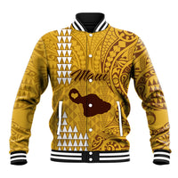 Personalised Maui Island Baseball Jacket Kakau Tribal Mixed Polynesian Pattern Gold LT9 Unisex Gold - Polynesian Pride