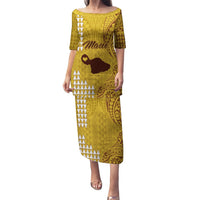 Personalised Maui Island Puletasi Kakau Tribal Mixed Polynesian Pattern Gold LT9 Long Dress Gold - Polynesian Pride
