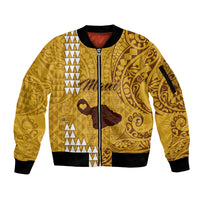 Personalised Maui Island Sleeve Zip Bomber Jacket Kakau Tribal Mixed Polynesian Pattern Gold LT9 Unisex Gold - Polynesian Pride