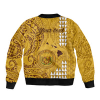 Personalised Maui Island Sleeve Zip Bomber Jacket Kakau Tribal Mixed Polynesian Pattern Gold LT9 - Polynesian Pride