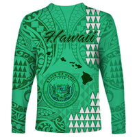 Maui Island Long Sleeve Shirt Kakau Tribal Mixed Polynesian Pattern Green LT9 - Polynesian Pride
