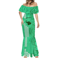 Personalised Maui Island Mermaid Dress Kakau Tribal Mixed Polynesian Pattern Green LT9 - Polynesian Pride
