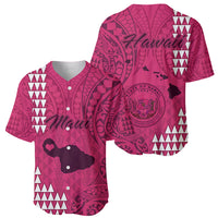 Maui Island Baseball Jersey Kakau Tribal Mixed Polynesian Pattern Pink LT9 - Polynesian Pride