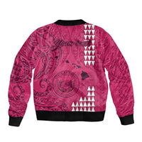Personalised Maui Island Sleeve Zip Bomber Jacket Kakau Tribal Mixed Polynesian Pattern Pink LT9 - Polynesian Pride