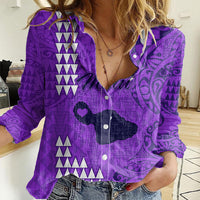 Maui Island Women Casual Shirt Kakau Tribal Mixed Polynesian Pattern Purple LT9 Female Purple - Polynesian Pride