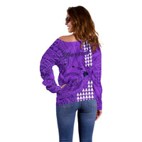 Personalised Maui Island Off Shoulder Sweater Kakau Tribal Mixed Polynesian Pattern Purple LT9 - Polynesian Pride