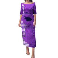 Personalised Maui Island Puletasi Kakau Tribal Mixed Polynesian Pattern Purple LT9 Long Dress Purple - Polynesian Pride
