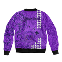 Personalised Maui Island Sleeve Zip Bomber Jacket Kakau Tribal Mixed Polynesian Pattern Purple LT9 - Polynesian Pride