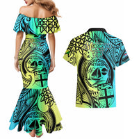 Malampa Fiji Day Couples Matching Mermaid Dress and Hawaiian Shirt Vanuatu Sand Drawing With Polynesian Pattern LT9 - Polynesian Pride