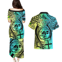 Malampa Fiji Day Couples Matching Puletasi Dress and Hawaiian Shirt Vanuatu Sand Drawing With Polynesian Pattern LT9 - Polynesian Pride