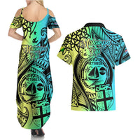 Malampa Fiji Day Couples Matching Summer Maxi Dress and Hawaiian Shirt Vanuatu Sand Drawing With Polynesian Pattern LT9 - Polynesian Pride