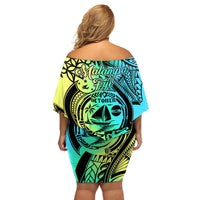 Malampa Fiji Day Off Shoulder Short Dress Vanuatu Sand Drawing With Polynesian Pattern LT9 - Polynesian Pride