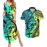Personalised Malampa Fiji Day Couples Matching Summer Maxi Dress and Hawaiian Shirt Vanuatu Sand Drawing With Polynesian Pattern LT9 Black - Polynesian Pride