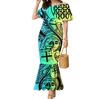 Personalised Malampa Fiji Day Mermaid Dress Vanuatu Sand Drawing With Polynesian Pattern LT9 Women Black - Polynesian Pride
