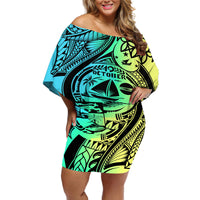 Personalised Malampa Fiji Day Off Shoulder Short Dress Vanuatu Sand Drawing With Polynesian Pattern LT9 Women Black - Polynesian Pride