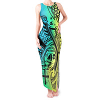 Personalised Malampa Fiji Day Tank Maxi Dress Vanuatu Sand Drawing With Polynesian Pattern LT9 Women Black - Polynesian Pride