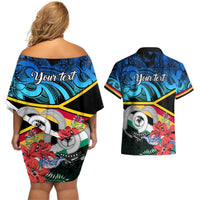 Personalised Torba Vanuatu Couples Matching Off Shoulder Short Dress and Hawaiian Shirt Sand Drawing With Polynesian Pattern LT9 - Polynesian Pride