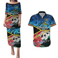 Personalised Torba Vanuatu Couples Matching Puletasi Dress and Hawaiian Shirt Sand Drawing With Polynesian Pattern LT9 Black - Polynesian Pride