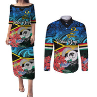 Personalised Torba Vanuatu Couples Matching Puletasi Dress and Long Sleeve Button Shirts Sand Drawing With Polynesian Pattern LT9 Black - Polynesian Pride