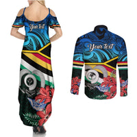 Personalised Torba Vanuatu Couples Matching Summer Maxi Dress and Long Sleeve Button Shirts Sand Drawing With Polynesian Pattern LT9 - Polynesian Pride