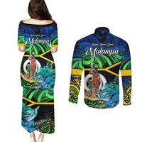 Malampa Day Couples Matching Puletasi Dress and Long Sleeve Button Shirts Vanuatu Flowers with Malampa Emblem Tribal Pattern LT9 - Polynesian Pride