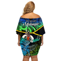 Malampa Day Off Shoulder Short Dress Vanuatu Flowers with Malampa Emblem Tribal Pattern LT9 - Polynesian Pride