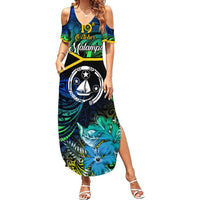 Malampa Day Summer Maxi Dress Vanuatu Flowers with Malampa Emblem Tribal Pattern LT9 Women Black - Polynesian Pride