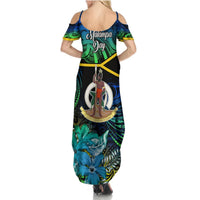 Malampa Day Summer Maxi Dress Vanuatu Flowers with Malampa Emblem Tribal Pattern LT9 - Polynesian Pride