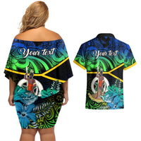personalised-malampa-day-couples-matching-off-shoulder-short-dress-and-hawaiian-shirt-vanuatu-flowers-with-malampa-emblem-tribal-pattern