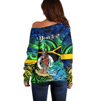 Personalised Malampa Day Off Shoulder Sweater Vanuatu Flowers with Malampa Emblem Tribal Pattern LT9 - Polynesian Pride