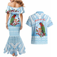 Melanesian Fiji Kula Bird Couples Matching Mermaid Dress and Hawaiian Shirt with Tagimoucia Masi Tapa Pattern